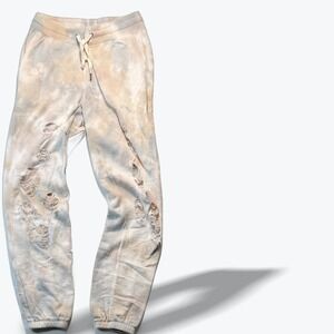 nPhilanthropy Joggers Distressed Tie Dye Tan Grey Neutrals XS Ripped Sweatpants